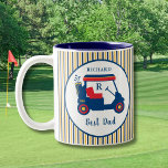 Caneca De Café Em Dois Tons Marinho e golfe Vermelho Melhor Pai Personalizado<br><div class="desc">Esse melhor pai personalizado marinho e caneca vermelha (com alguns toques de ouro) — com tema de golfe e conjunto clássico de listras para combinar com o carrinho — é personalizada com um monograma e nome próprio. Brilhante e alegre presente de excelente para lembrar ao Pai que seu próximo jogo...</div>