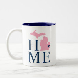 Caneca De Café Em Dois Tons Marinho inicial do Michigan, Blue and Pink Custom 