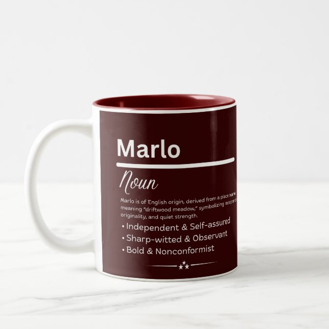 Caneca De Café Em Dois Tons Marlo, Girl Personalized Name Definition Mug (Esquerda)