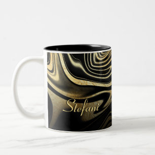 Caneca De Café Em Dois Tons Mármore Dourado Preto Moderno com Brilho