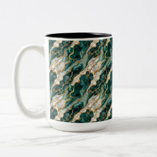Caneca De Café Em Dois Tons Mármore Redemoinho Ouro Verde Luxo Abstrato