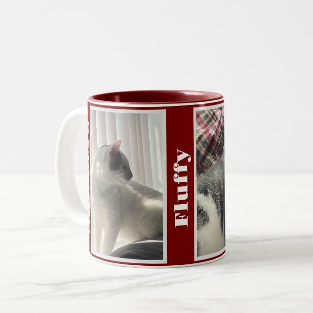 Caneca De Café Em Dois Tons Maroon Pet Photos and Names  (Frente Esquerda)