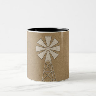 Caneca De Café Em Dois Tons Marrom Rústico Kraft Fazenda Moinho de Vento País 