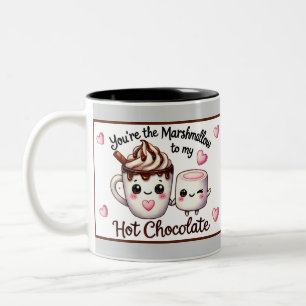 Caneca De Café Em Dois Tons Marshmallows e Chocolate Kawaii Fofos