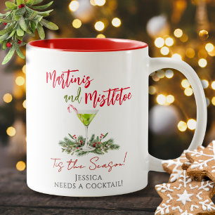 Caneca De Café Em Dois Tons Martini e Azevinho de Natal Engraçado Personalizad