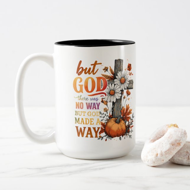 Caneca De Café Em Dois Tons Mas Deus Fez Um Jeito (Com Donut)