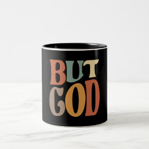 Caneca De Café Em Dois Tons Mas Deus Inspiradora, citação cristã