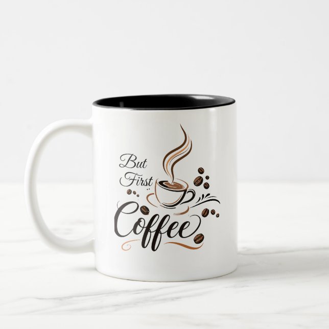 Caneca De Café Em Dois Tons Mas Primeiro Café Camiseta Divertida Presente para (Esquerda)