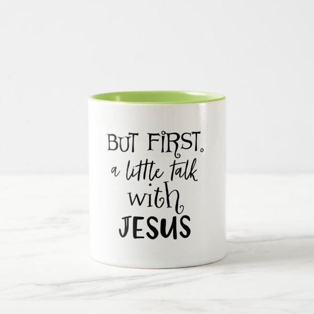 Caneca De Café Em Dois Tons Mas primeiro, uma pequena conversa com Jesus citaç (Centro)