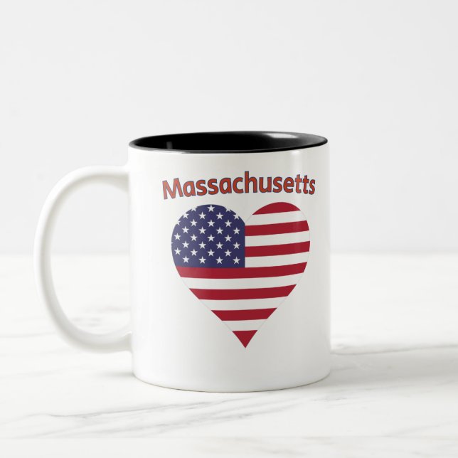 Caneca De Café Em Dois Tons Massachusetts American Flag Heart (Esquerda)