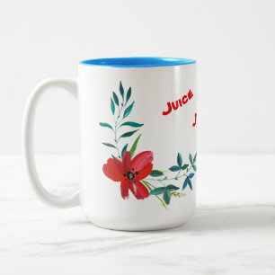 Caneca De Café Em Dois Tons Mata azul clara com decoração de flores