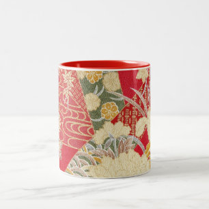 Caneca De Café Em Dois Tons Matéria têxtil japonesa do QUIMONO, teste padrã