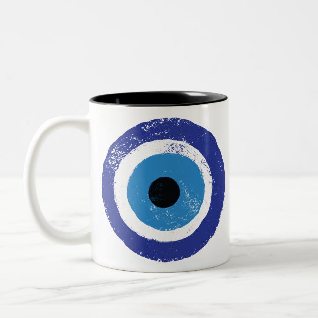 Caneca De Café Em Dois Tons Mau Olho Artístico Azul Grego (Esquerda)