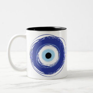 Caneca De Café Em Dois Tons Mau Olho Artístico Azul Grego