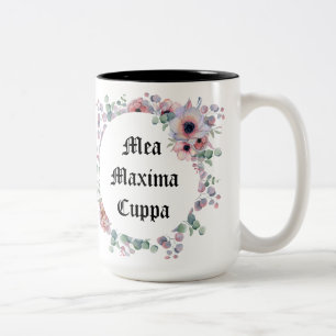 Caneca De Café Em Dois Tons Máximos florais cómicos Cuppa do Mea do católico