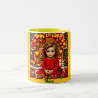 Caneca De Café Em Dois Tons MAYA ~ GAROTA de Natal VINTAGE~  