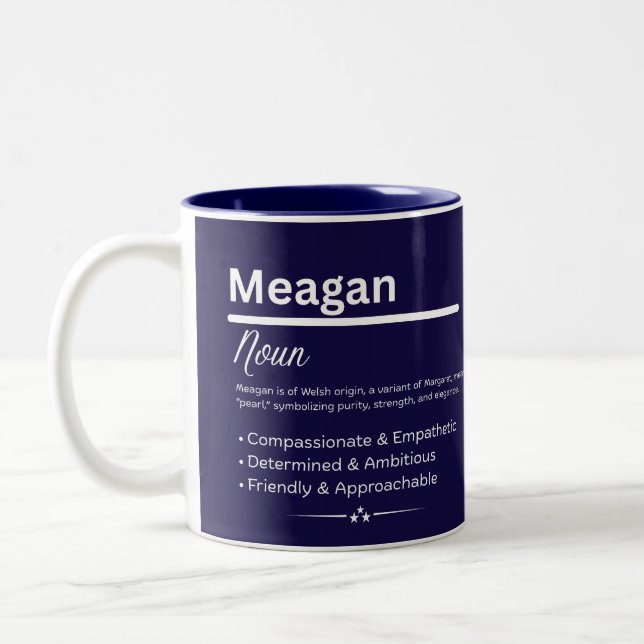Caneca De Café Em Dois Tons Meagan, Girl Personalized Name Definition Mug (Esquerda)