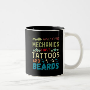Caneca De Café Em Dois Tons Mecânica incrível tem tatuagens e barbas