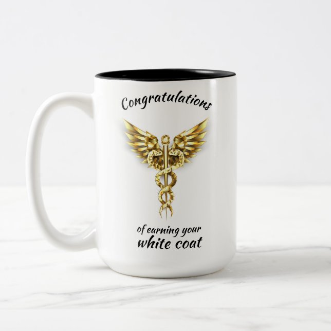 Caneca De Café Em Dois Tons Medicina Dourada da Cerimônia de Casaco Branco (Esquerda)