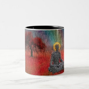 Caneca De Café Em Dois Tons Meditação na paisagem surreal
