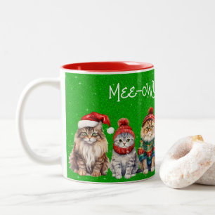 Caneca De Café Em Dois Tons Mee-owy Natal Gatos Festivos em Brilho Verde