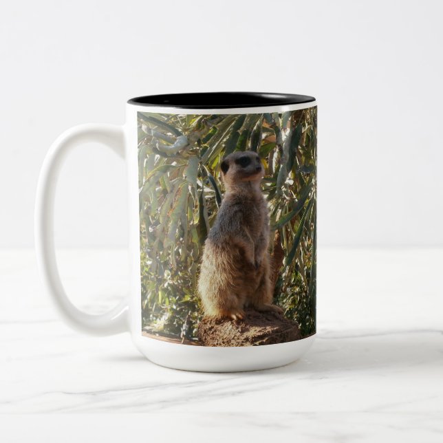 Caneca De Café Em Dois Tons Meerkat Em Guarda, (Esquerda)