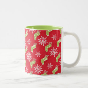 Caneca De Café Em Dois Tons Meias de Natal Verdes e Flocos de Neve Vermelhos