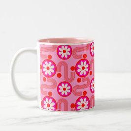 Caneca De Café Em Dois Tons Meio século Padrão Floral Cor-de-Rosa Moderno Retr