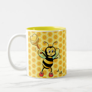 Caneca De Café Em Dois Tons Mel Bee com Coração & Monograma Café com Duas Core