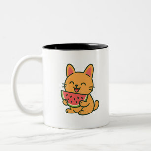 Caneca De Café Em Dois Tons Melancia De Gato De Laranja Cinto   Cartoon Kawaii