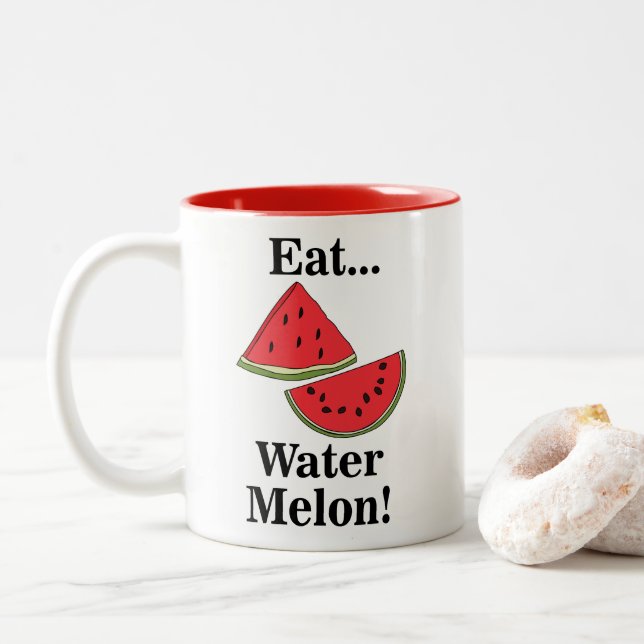 Caneca De Café Em Dois Tons Melancia Fruta Divertida de Verão (Com Donut)