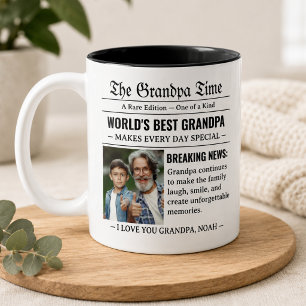 Caneca De Café Em Dois Tons Melhor Avô do Mundo Foto Jornal Presente Legal