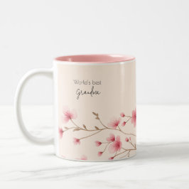 Caneca De Café Em Dois Tons Melhor Avó do Mundo - Pastel Floral Personalizado