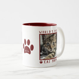 Caneca De Café Em Dois Tons Melhor Cat Mãe Foto Nome Paw Imprime Maroon