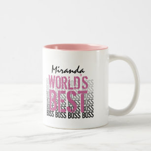 Caneca De Café Em Dois Tons Melhor Chefe Grunge - Letra Rosa 008