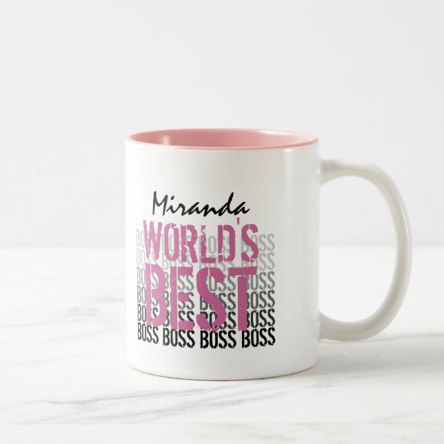 Caneca De Café Em Dois Tons Melhor Chefe Grunge - Letra Rosa 008 (Direita)
