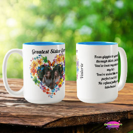 Caneca De Café Em Dois Tons Melhor Irmã de Todos os Tempos Foto Floral Coração