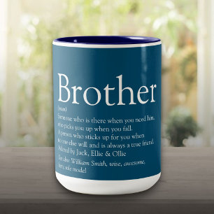 Caneca De Café Em Dois Tons Melhor Irmão do Mundo Definição Azul Divertido