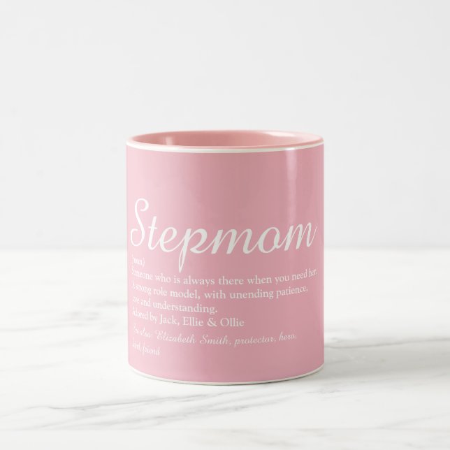 Caneca De Café Em Dois Tons Melhor Madrasta, Definição de Madrasta Script Rosa (Centro)