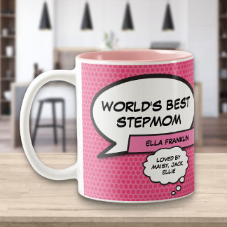 Caneca De Café Em Dois Tons Melhor Madrasta do Mundo Mãe Bônus Diversão Rosa