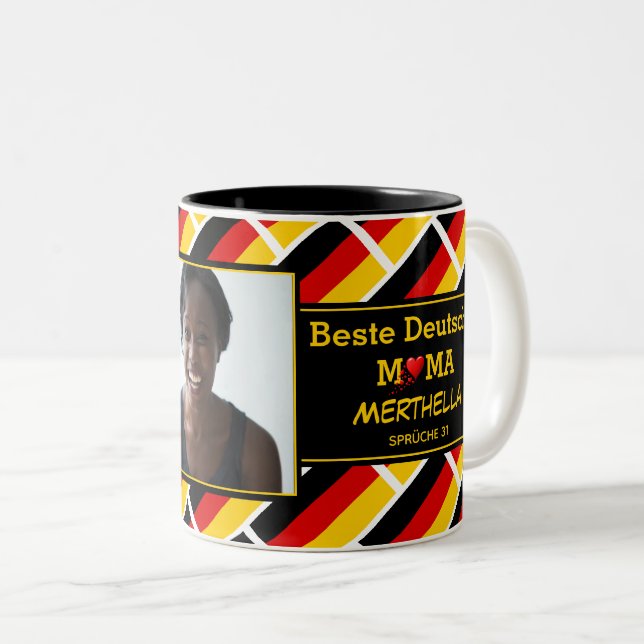 Caneca De Café Em Dois Tons MELHOR MÃE ALEMÃ Beste Deutsche Mama FOTO (Frente Esquerda)