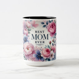 Caneca De Café Em Dois Tons Melhor Mãe Alguma Vez Floral Mug — Peony Elegante