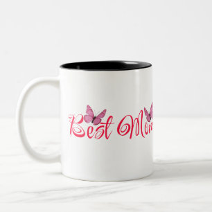 Caneca De Café Em Dois Tons Melhor mãe com borboletas rosa
