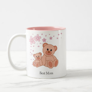Caneca De Café Em Dois Tons Melhor Mãe com Ursinhos Fofos com Flores