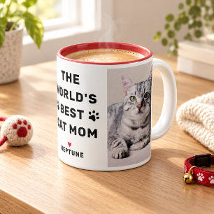 Caneca De Café Em Dois Tons Melhor Mãe de Gato do Mundo Vermelho Foto Impressã