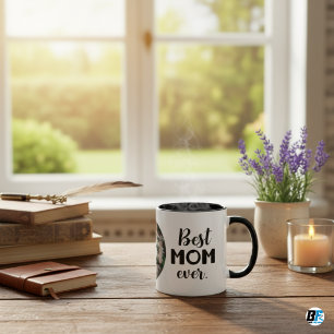 Caneca De Café Em Dois Tons "Melhor Mãe do Mundo" com foto da mãe, Presente do
