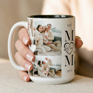 Caneca De Café Em Dois Tons Melhor Mãe do Mundo Coração Colagem de Fotos Perso