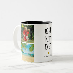 Caneca De Café Em Dois Tons Melhor Mãe do Mundo Coração Dourado 4 Colagem de F