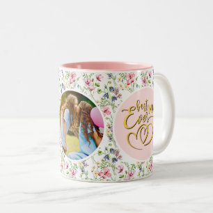Caneca De Café Em Dois Tons Melhor Mãe do Mundo Floral Foto Dia das Mães
