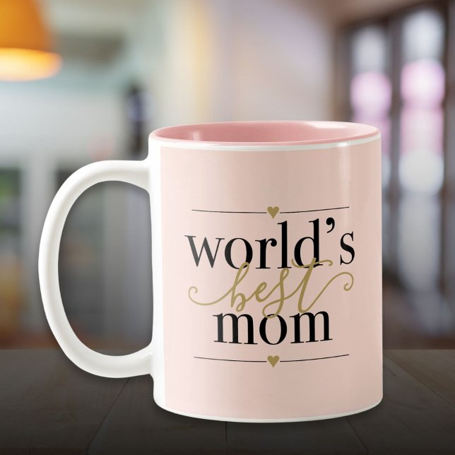 Caneca De Café Em Dois Tons Melhor Mãe do Mundo Moderno Elegante Rosa e Dourad (Worlds Best Mom Modern Elegant Blush Pink and Gold Two-Tone Coffee Mug)